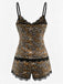 Brown 1970s Leopard Lace Spaghetti Strap Pajama Set