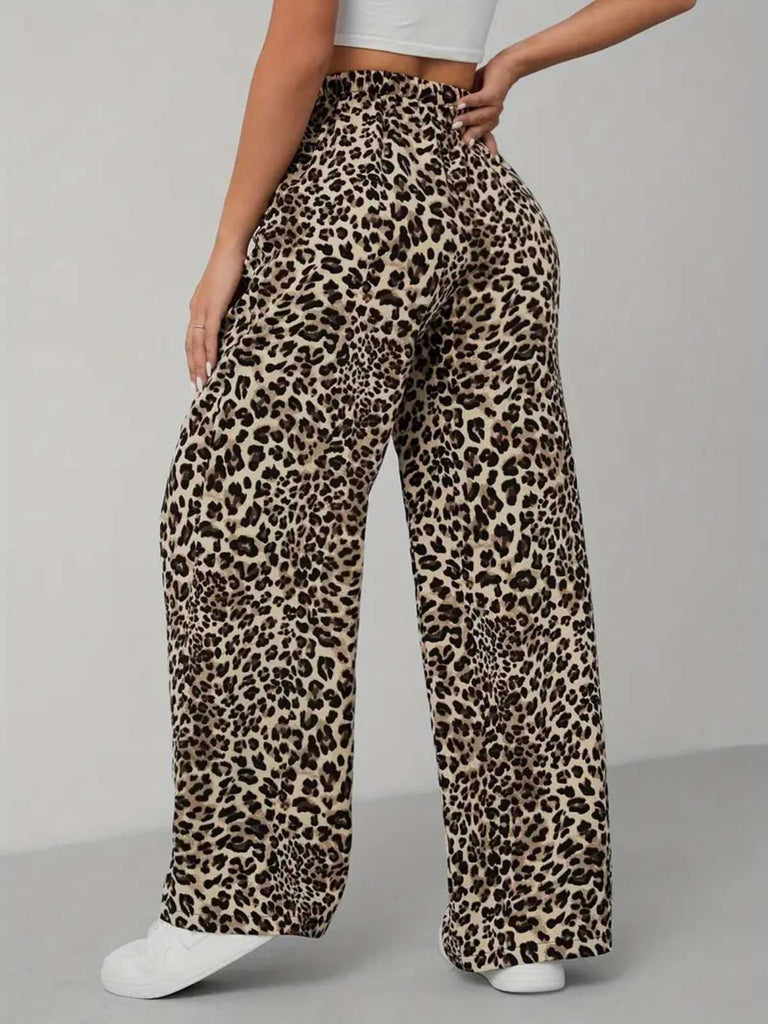 1970s Leopard Wide-Leg Drawstring Pants