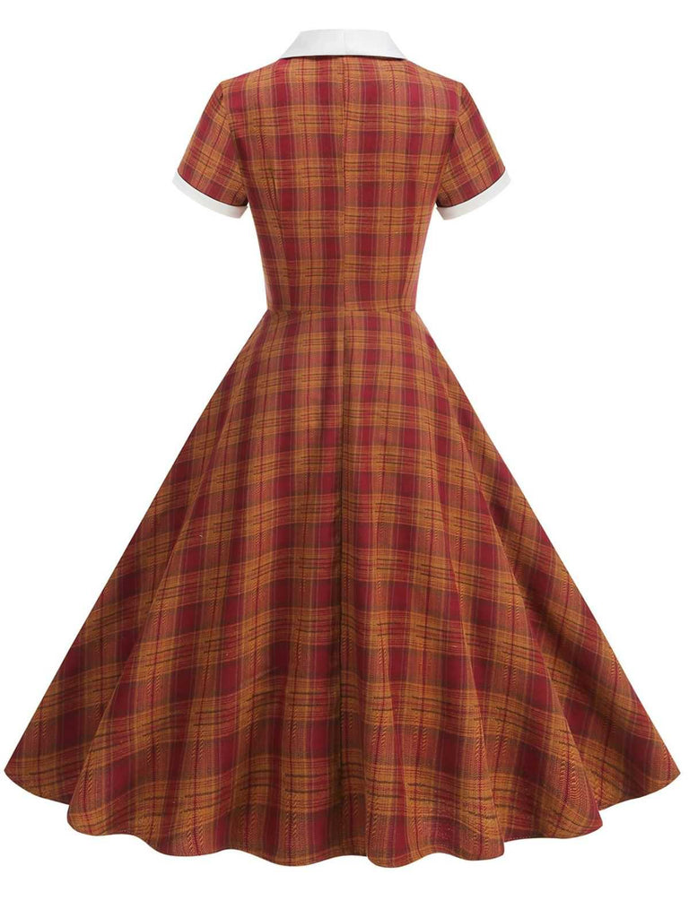 1950s Peter Pan Collar Plaid Swing Dress
