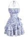1970s Halter Tiered Ruffle Floral Dress