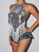 Silver 1970s Halter Sparkling Fringe Backless Top