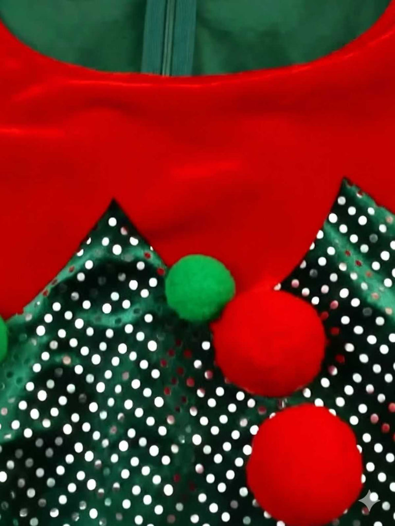 Green 1950s Sequin Christmas Elf Costume Set