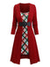 [Plus Size] 1940s Bow Plaid Knit Dress
