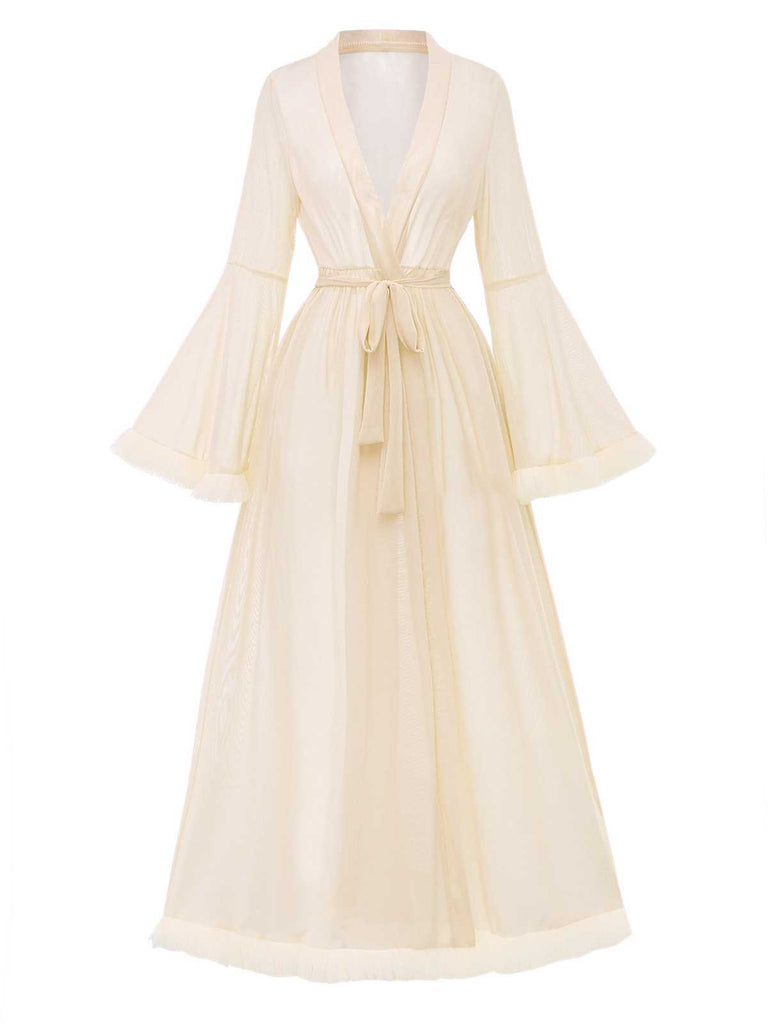 1950s Sheer Flared Sleeve Belted Long Robe