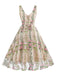 1950s Embroidered Floral V-Neck Swing Dress