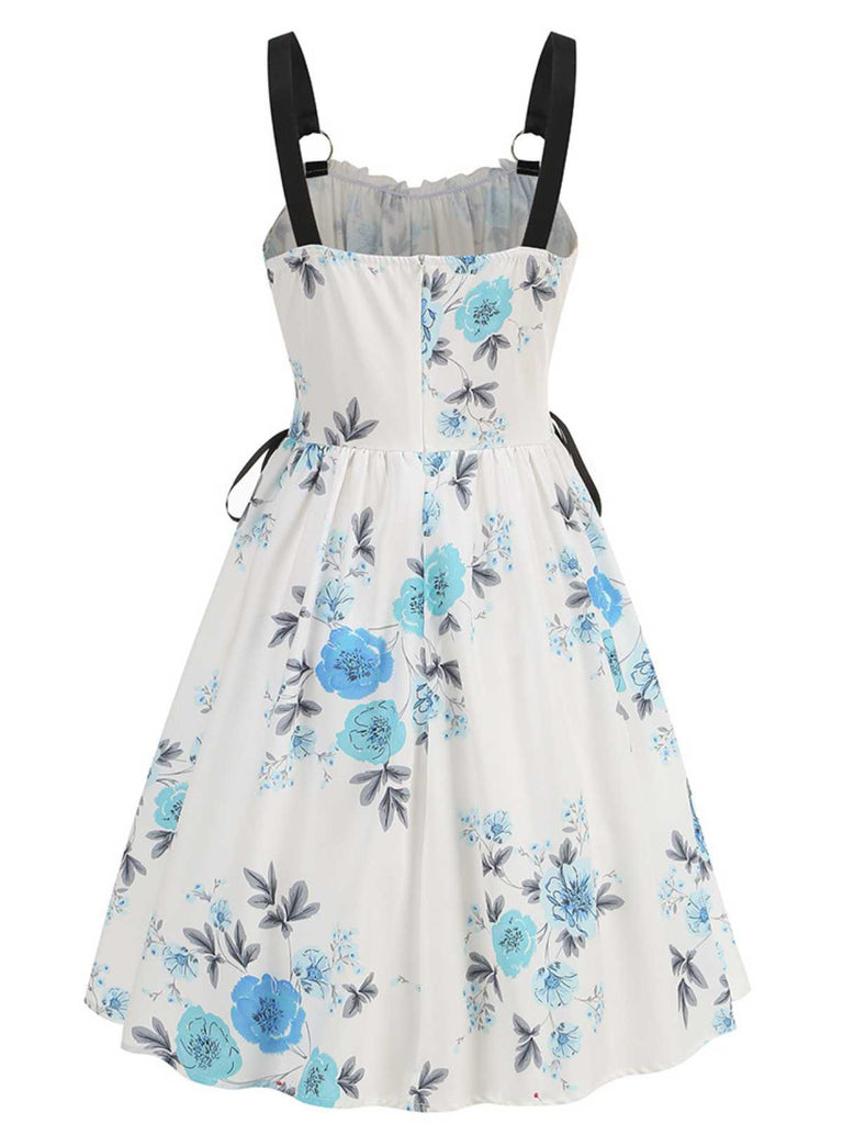 1950s Strap Floral Butterflies Lace-Up Corset Dress