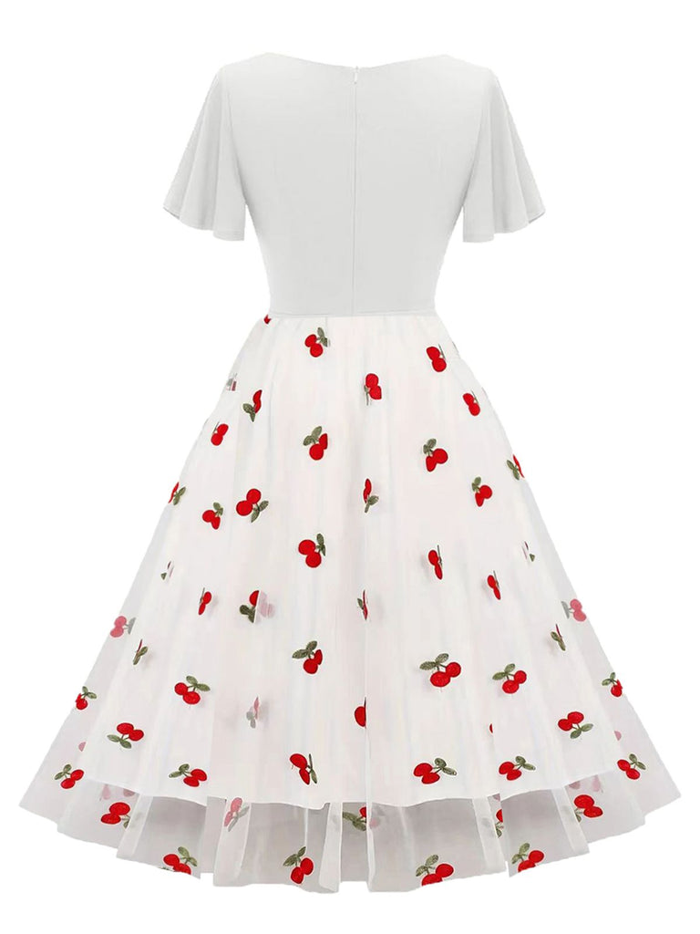 1950s Sweetheart Neck Cherry Mesh Dress