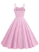 1950s Spaghetti Strap Plaids Button Swing Dress