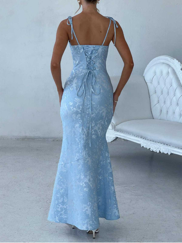 1930s Strap Floral Jacquard Mermaid Dress