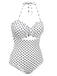 White 1940s Polka Dot Lace Up Halter Swimsuit