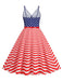 1950s V-Neck Star Stripes Flag Belted Swing Dress