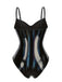 Black 1980s Spaghetti Strap Leather Bodysuit
