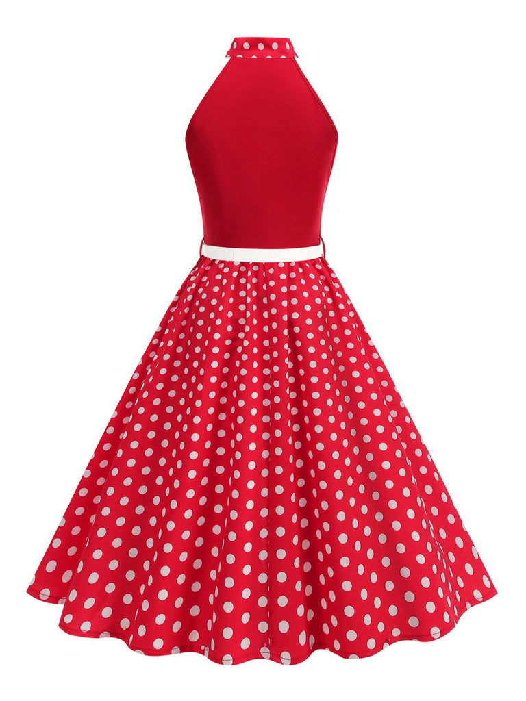 1950s Bow Tie Neck Polka Dot Belted Dress