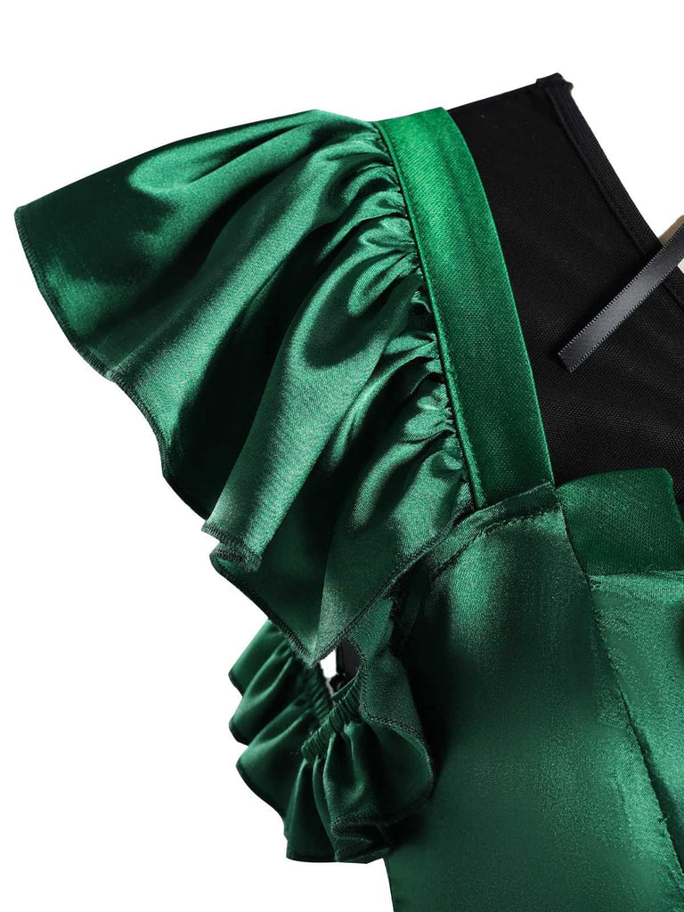 Green 1950s Wednesday Addams Inspired Satin Costume Set