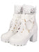 Vintage Lace Beaded Bow Chunky Heels Boots