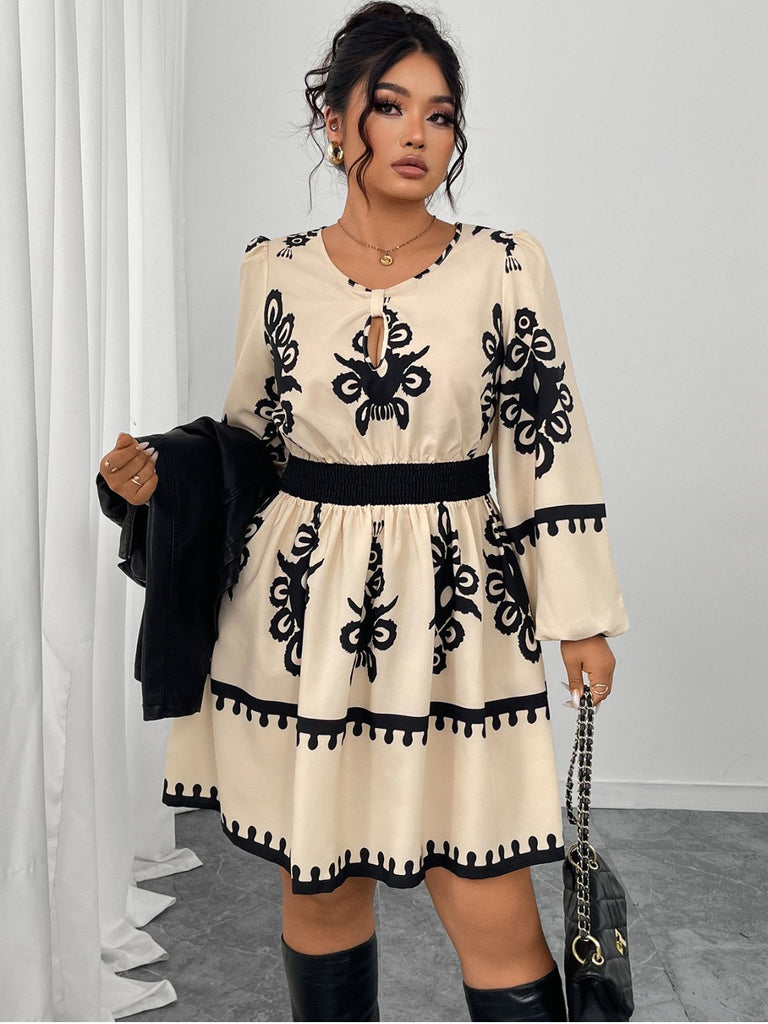 [Plus Size] Beige 1940s Bohemian Irregular Umbrella Dress