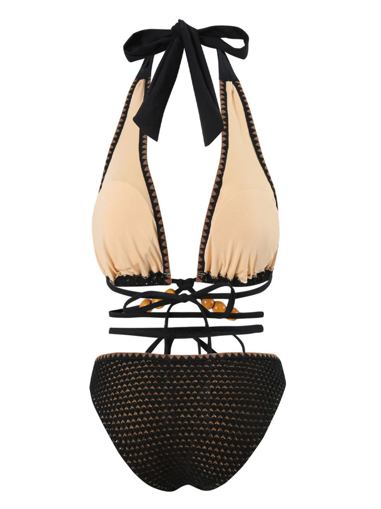 Black 1960s Knitted Beaded Bikini Set