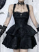 Black 1950s Square Neck Lace Print Cross Bubble Dress
