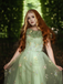 Green 1930s Floral Embroidered Mesh Strapless Dress