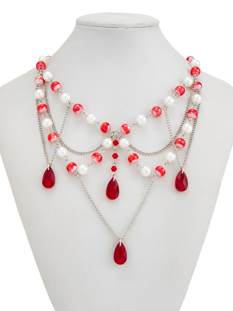 Vintage Faux Pearl & Ruby Blood Drop Necklace