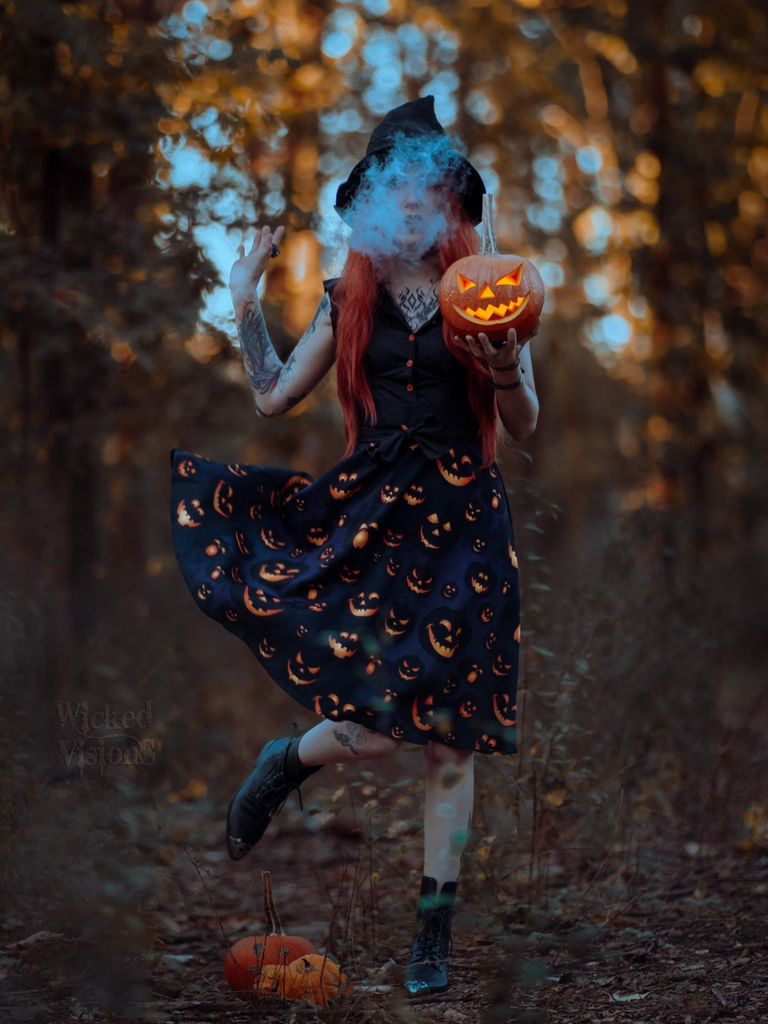 Black 1950s Halloween Pumpkin Patchwork Dress