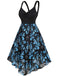 [Plus Size] Dark Blue 1950s Feather Jacquard Asymmetric Dress
