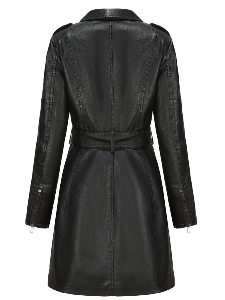 1960s Lapel Belted Long Leather Jacket