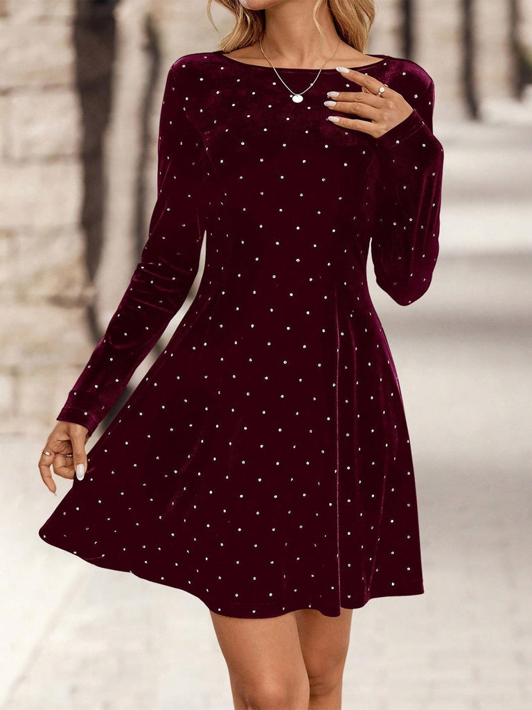 1980s Velvet Rhinestone Fit Party Dress