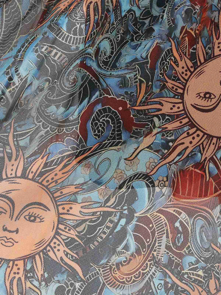 Black 1950s Sun Face Print Sleeveless A-line Dress