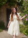 Pure Cotton Beige 1940s V-Neck Floral Dress