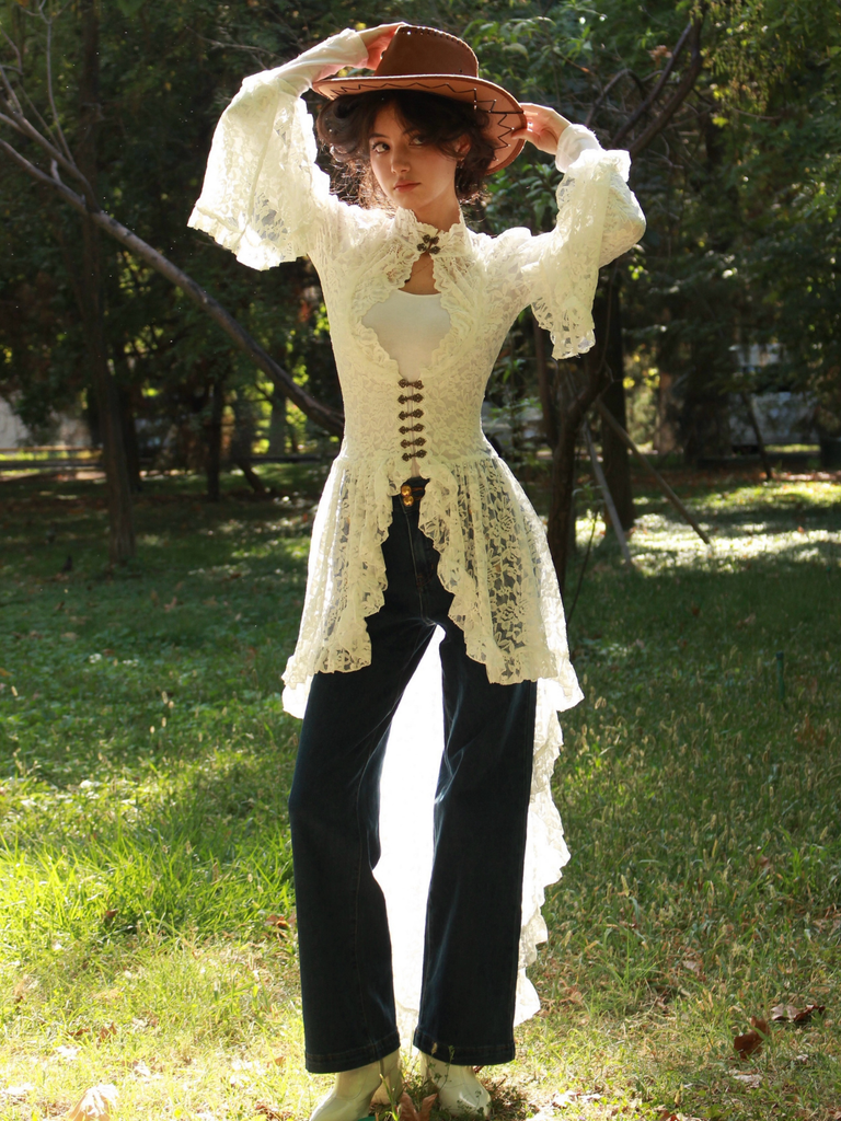 White 1980s Gigot Sleeve Victorian Lace Dress