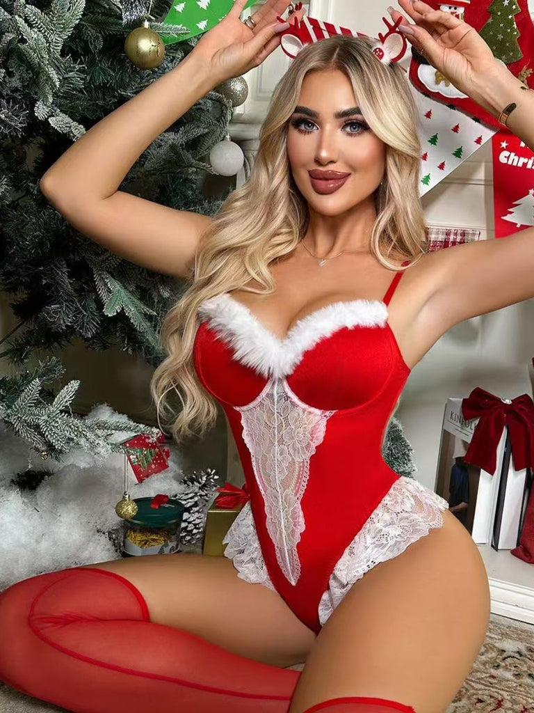 Red 1980s Christmas Onesie Pajama Set