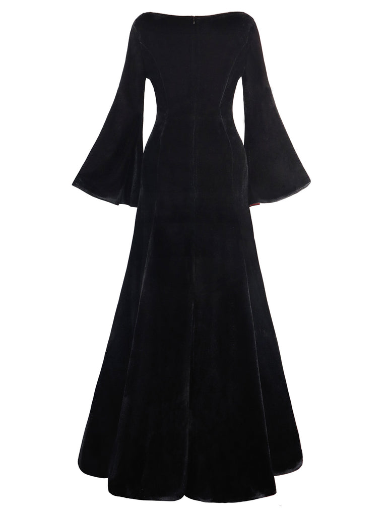 1930s Velvet Bell-Sleeve Wednesday Addams Style Dress
