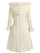 [Plus Size] Ivory 1950s Knit Fur Trimmed Hooded Coat