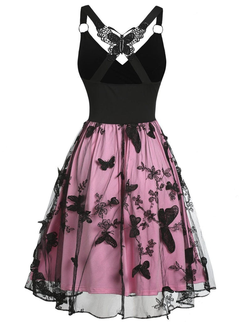 1950s 3D Butterfly Embroidered Patchwork Dress