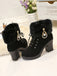 Vintage Nubuck Leather Plush Chunky Heel Boots