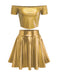 2PCS Metallic 1970 Disco Off-Shoulder Top & Pleated Skirt