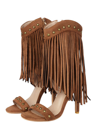 Vintage Tassel Studded Stiletto Boots