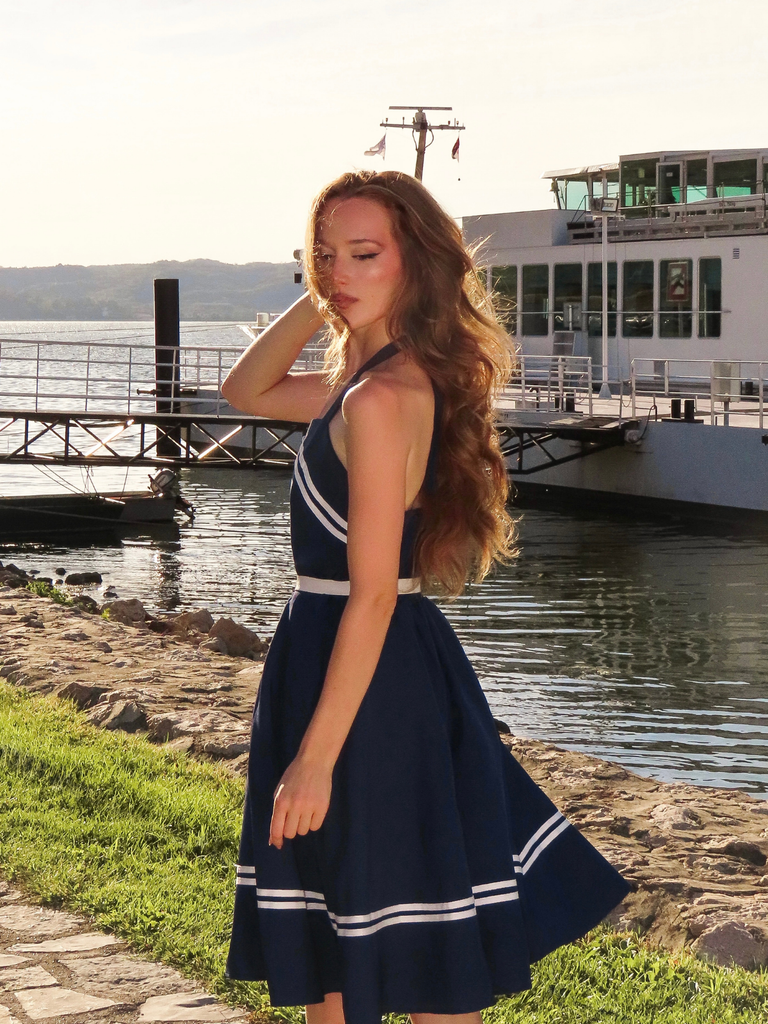 1950s Halter Navy Swing Dress