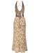 1930s V-Neck Jacquard Floral Backless Dress