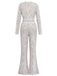 White 1970s Lace Long-Sleeve Flared Legs Jumpsuit