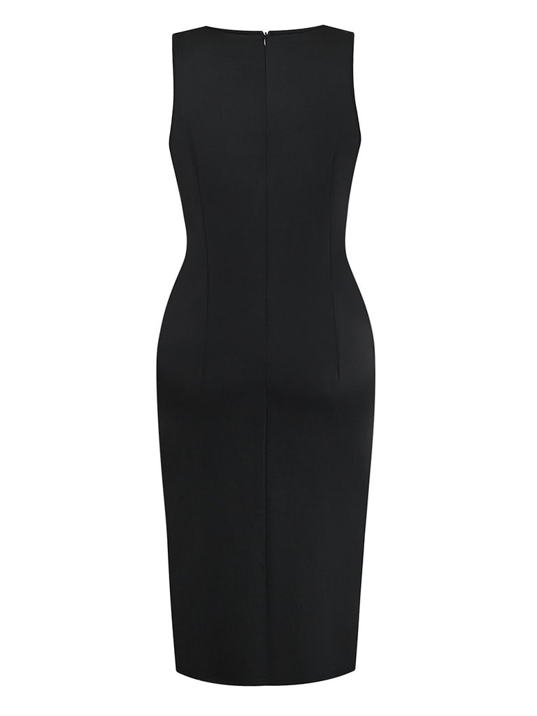 Black 1960s Colorblock Sleeveless Pencil Dress