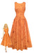 Orange 1930s Cotton Sleeveless Printed Fitted Dress