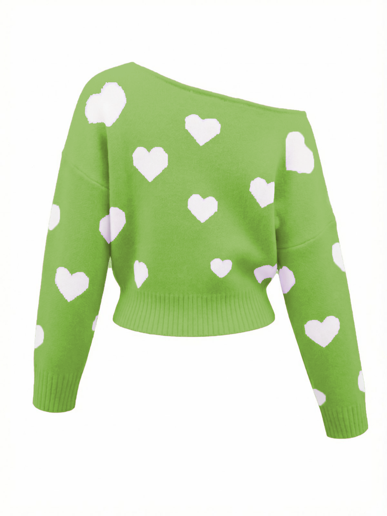 1970s Christmas Snowflake Asymmetrical Shoulder Pullover Sweater