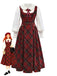 2PCS Red 1940s Peter Pan collar Blouse & Plaid Swing Dress