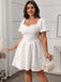 [Plus Size] White 1950s Solid Square Neck Puff Dress