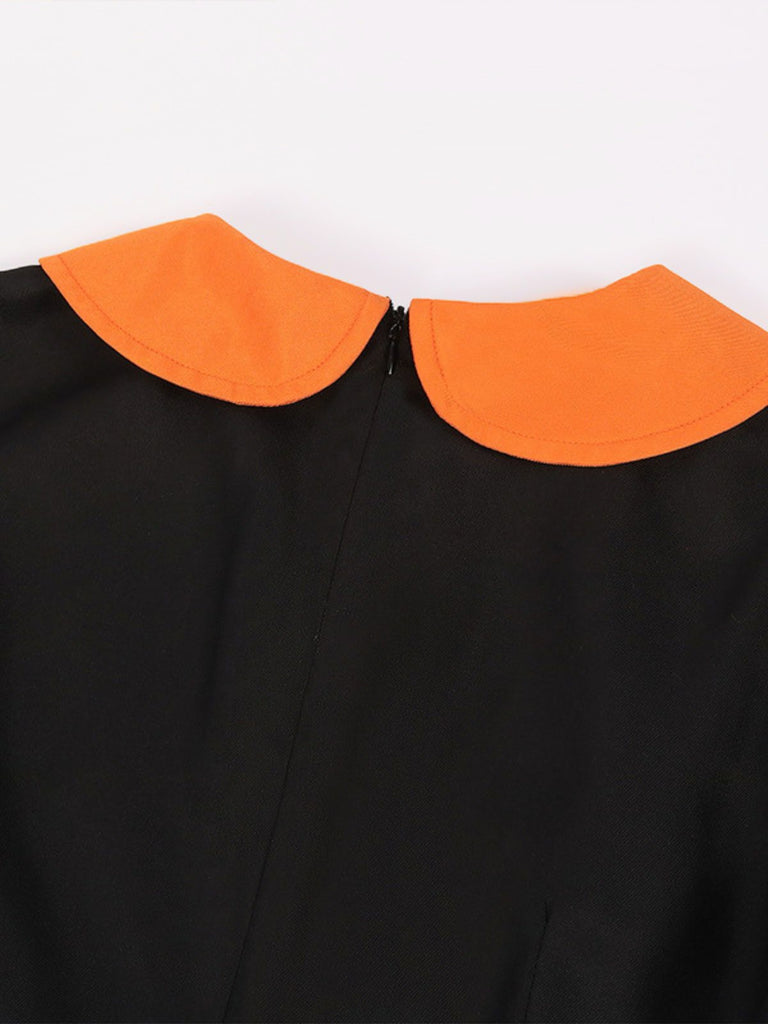 1950s Halloween Pumpkin Ghost Ruffled Dress