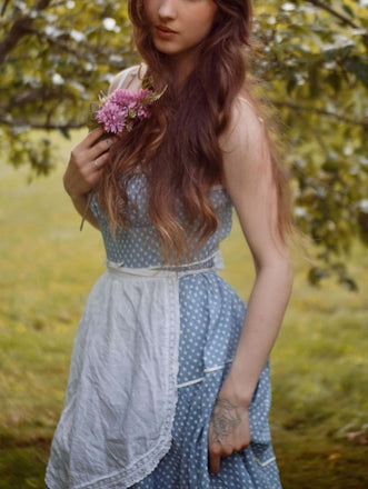 Sky Blue 1950s Strap Polka Dot Swing Dress