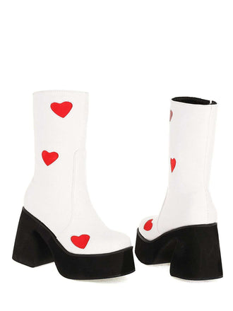 Hollow Hearts Leather Chunky Platform Boots