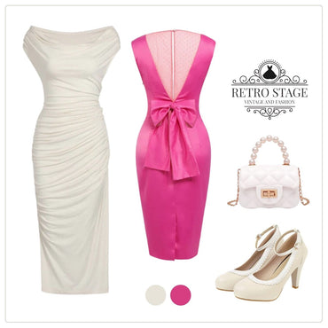 Rose Red 1960s Satin Solid Pencil Dress